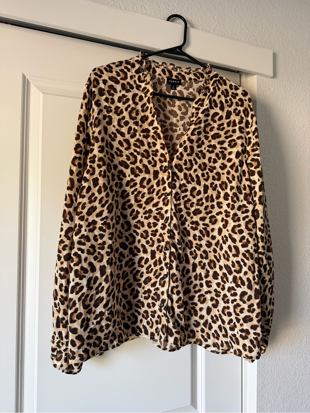 Torrid Georgette Bell Sleeve Leopard-Print Button Blouse in Tan & Brown